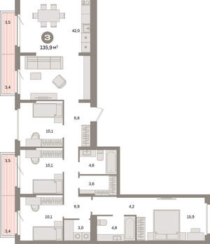 4-к квартира, вторичка, 136м2, 3/9 этаж