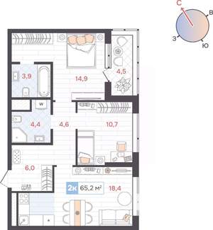 2-к квартира, вторичка, 65м2, 3/31 этаж