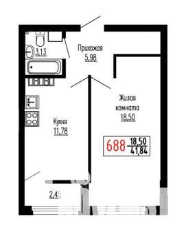 1-к квартира, строящийся дом, 42м2, 17/27 этаж