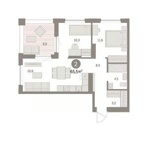 2-к квартира, вторичка, 66м2, 7/8 этаж