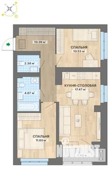2-к квартира, строящийся дом, 61м2, 10/26 этаж