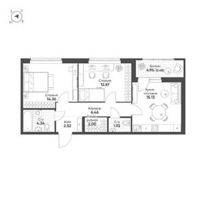 2-к квартира, строящийся дом, 62м2, 8/16 этаж