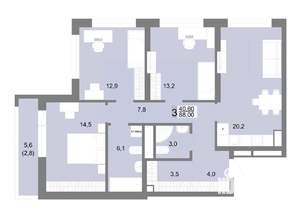 3-к квартира, строящийся дом, 88м2, 8/25 этаж