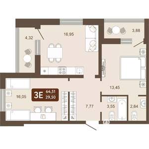 3-к квартира, вторичка, 65м2, 14/24 этаж