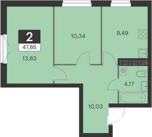 2-к квартира, вторичка, 48м2, 15/15 этаж