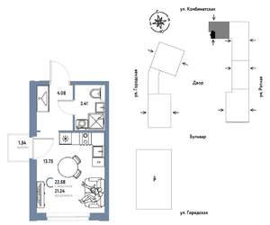 Студия квартира, строящийся дом, 23м2, 3/24 этаж