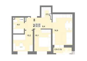 2-к квартира, вторичка, 54м2, 2/26 этаж