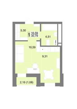 Студия квартира, строящийся дом, 31м2, 6/22 этаж