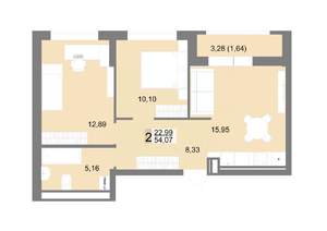 2-к квартира, вторичка, 54м2, 11/22 этаж
