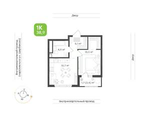 1-к квартира, вторичка, 39м2, 11/24 этаж