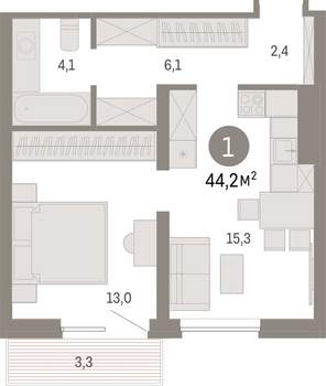 1-к квартира, вторичка, 44м2, 4/8 этаж