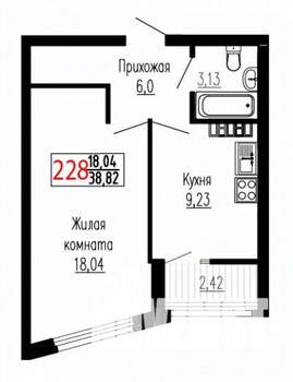 1-к квартира, строящийся дом, 39м2, 17/27 этаж