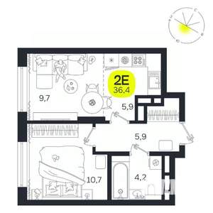 2-к квартира, вторичка, 36м2, 22/27 этаж