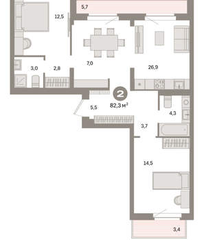 2-к квартира, вторичка, 82м2, 7/9 этаж