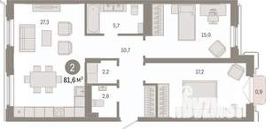 2-к квартира, вторичка, 82м2, 8/9 этаж