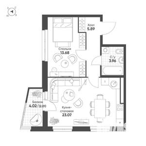 1-к квартира, строящийся дом, 49м2, 10/16 этаж