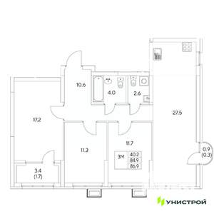 3-к квартира, вторичка, 87м2, 12/31 этаж