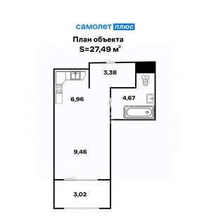 Студия квартира, сданный дом, 27м2, 11/26 этаж