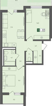 2-к квартира, вторичка, 81м2, 1/4 этаж