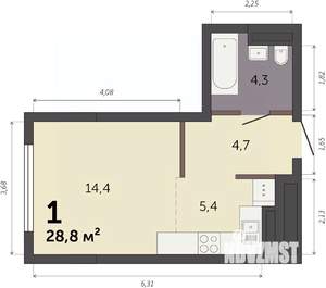 Студия квартира, строящийся дом, 29м2, 16/32 этаж