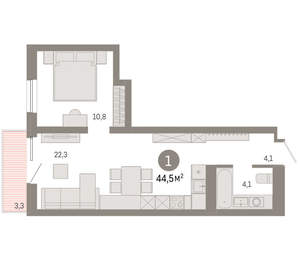 1-к квартира, вторичка, 45м2, 5/8 этаж