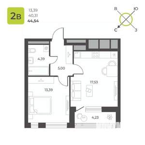 1-к квартира, вторичка, 45м2, 8/23 этаж