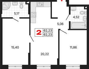 2-к квартира, вторичка, 62м2, 2/25 этаж