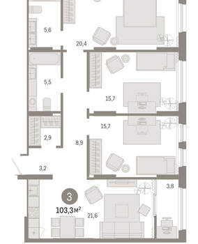 3-к квартира, вторичка, 103м2, 17/17 этаж
