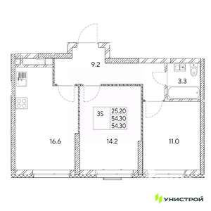 2-к квартира, вторичка, 54м2, 27/31 этаж