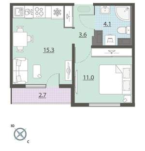 1-к квартира, вторичка, 35м2, 24/24 этаж
