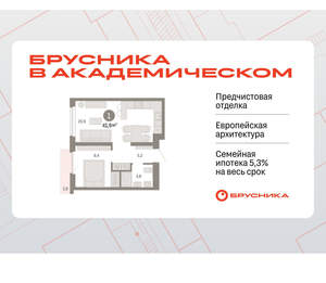 1-к квартира, вторичка, 42м2, 7/9 этаж