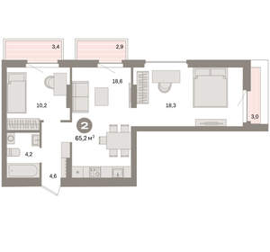 2-к квартира, вторичка, 65м2, 2/16 этаж