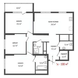 3-к квартира, вторичка, 100м2, 4/32 этаж