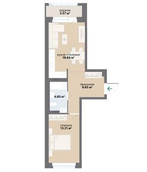 1-к квартира, вторичка, 48м2, 8/25 этаж