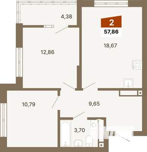 2-к квартира, вторичка, 58м2, 13/23 этаж