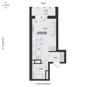 Студия квартира, вторичка, 31м2, 14/24 этаж