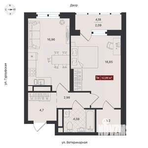 1-к квартира, вторичка, 54м2, 2/24 этаж