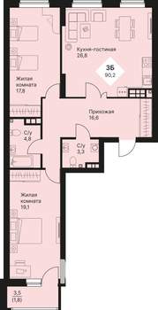 3-к квартира, вторичка, 90м2, 5/25 этаж