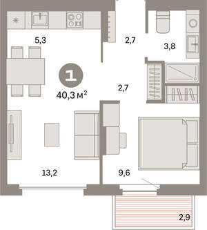 1-к квартира, вторичка, 40м2, 5/16 этаж