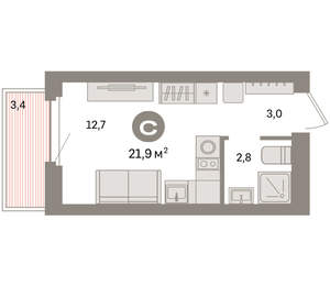 Студия квартира, вторичка, 22м2, 2/9 этаж