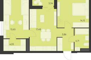2-к квартира, вторичка, 64м2, 2/25 этаж