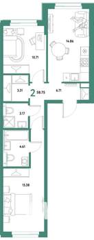 2-к квартира, вторичка, 59м2, 7/21 этаж
