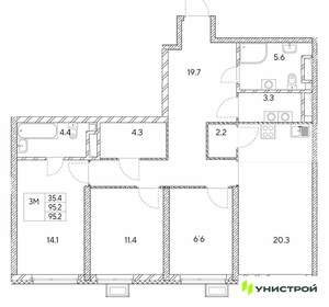 3-к квартира, вторичка, 95м2, 4/30 этаж