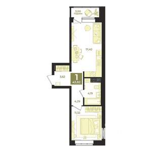 1-к квартира, вторичка, 44м2, 4/18 этаж