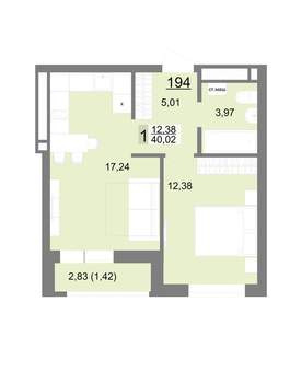 1-к квартира, вторичка, 40м2, 21/22 этаж