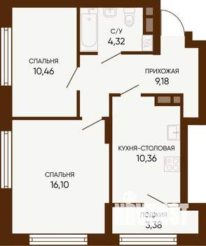 2-к квартира, строящийся дом, 52м2, 3/24 этаж