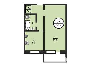 1-к квартира, вторичка, 33м2, 6/9 этаж