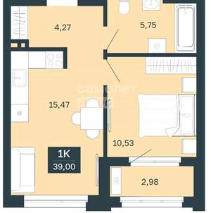 1-к квартира, вторичка, 39м2, 2/25 этаж
