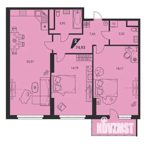 3-к квартира, вторичка, 75м2, 25/25 этаж