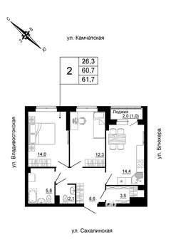 2-к квартира, вторичка, 62м2, 2/24 этаж